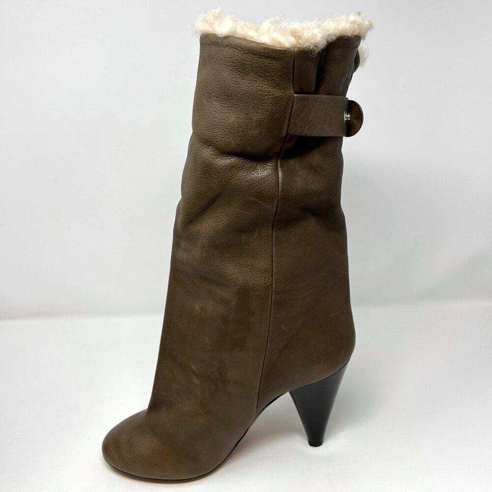 Isabel Marant Lafkee Shearling Wedge Boots Brown‎ Leather EU 40 US 9.5-10